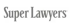 Super Lawyers logo in gray serif text on a white background