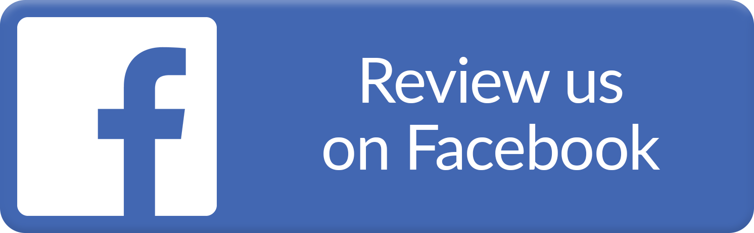 Facebook “Review us on Facebook” button in blue with white Facebook logo.