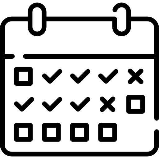 Calendar icon with checkmarks and empty boxes, showing a schedule or task checklist