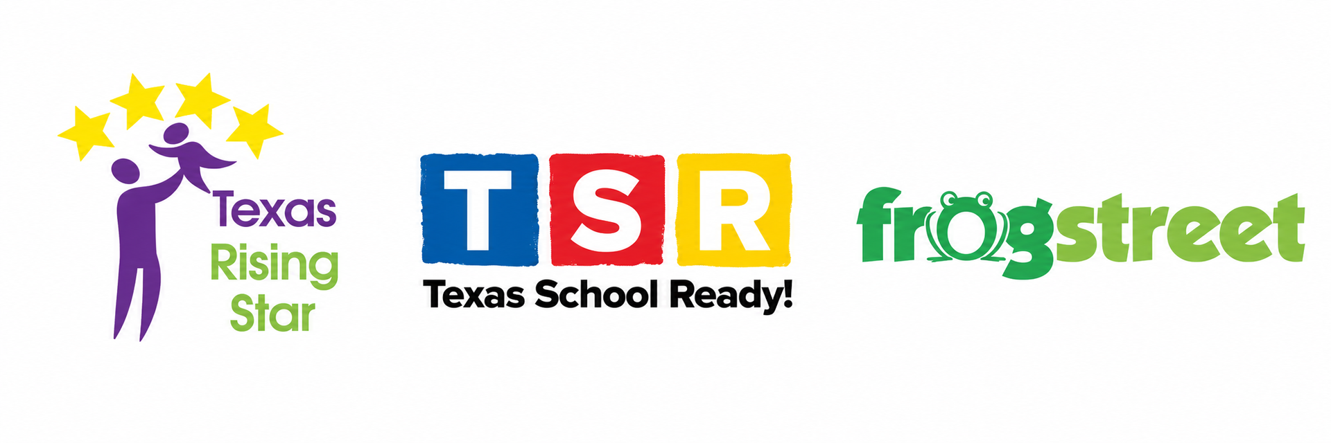 Texas Rising Star, Texas School Ready!, and frogstreet logos on a white background