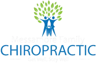 Logo for Messamore Family Chiropractic. Two figures embrace, topped by a tree of green leaves, with the words "CHIROPRACTIC" in blue.