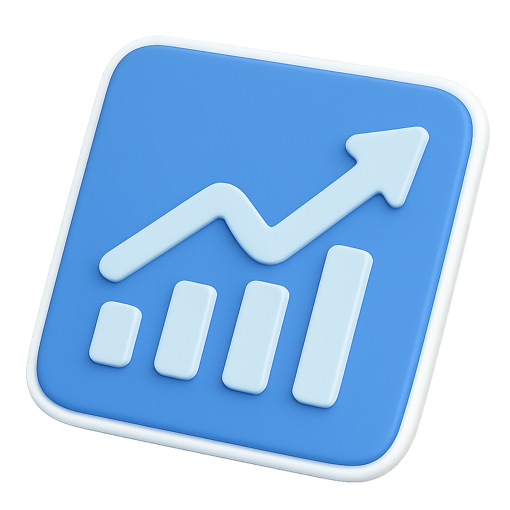 A 3d icon of a graph with an arrow pointing up.