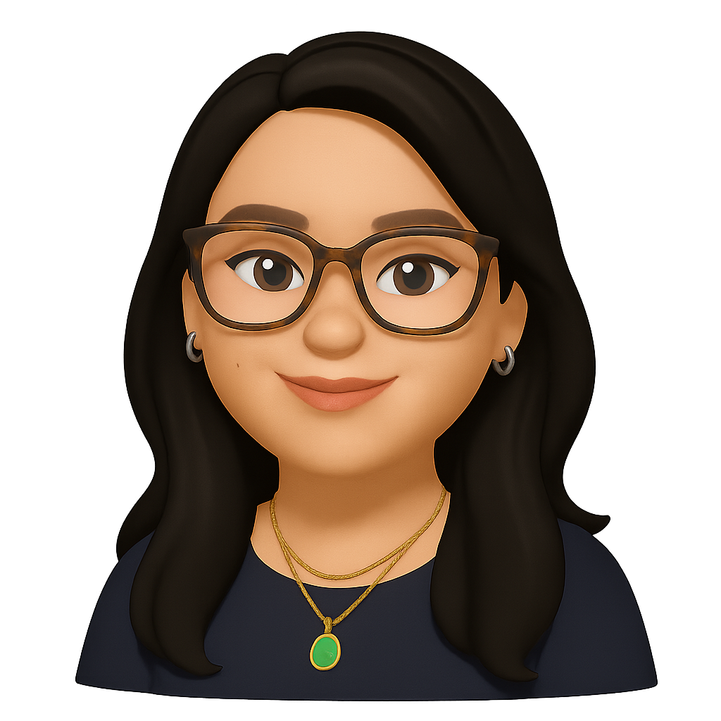 A cartoon of a woman wearing glasses and a necklace.