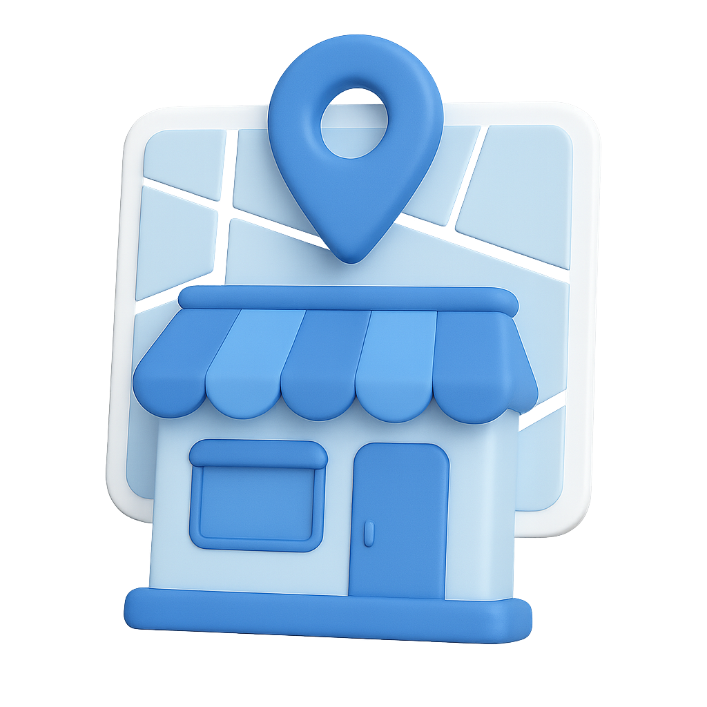 A blue and white icon with a picture of a mountain on it.