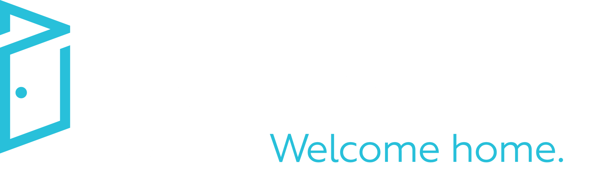 Turquoise door icon with the words “Welcome home.”
