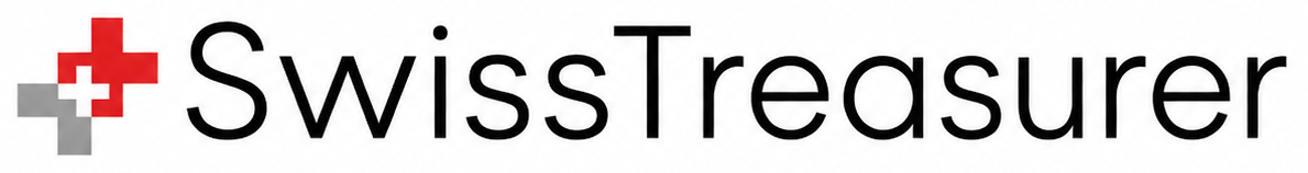 Logo de SwissTreasurer avec une croix rouge et du texte noir sur fond blanc