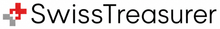 Logo de SwissTreasurer avec une croix rouge et du texte noir sur fond blanc