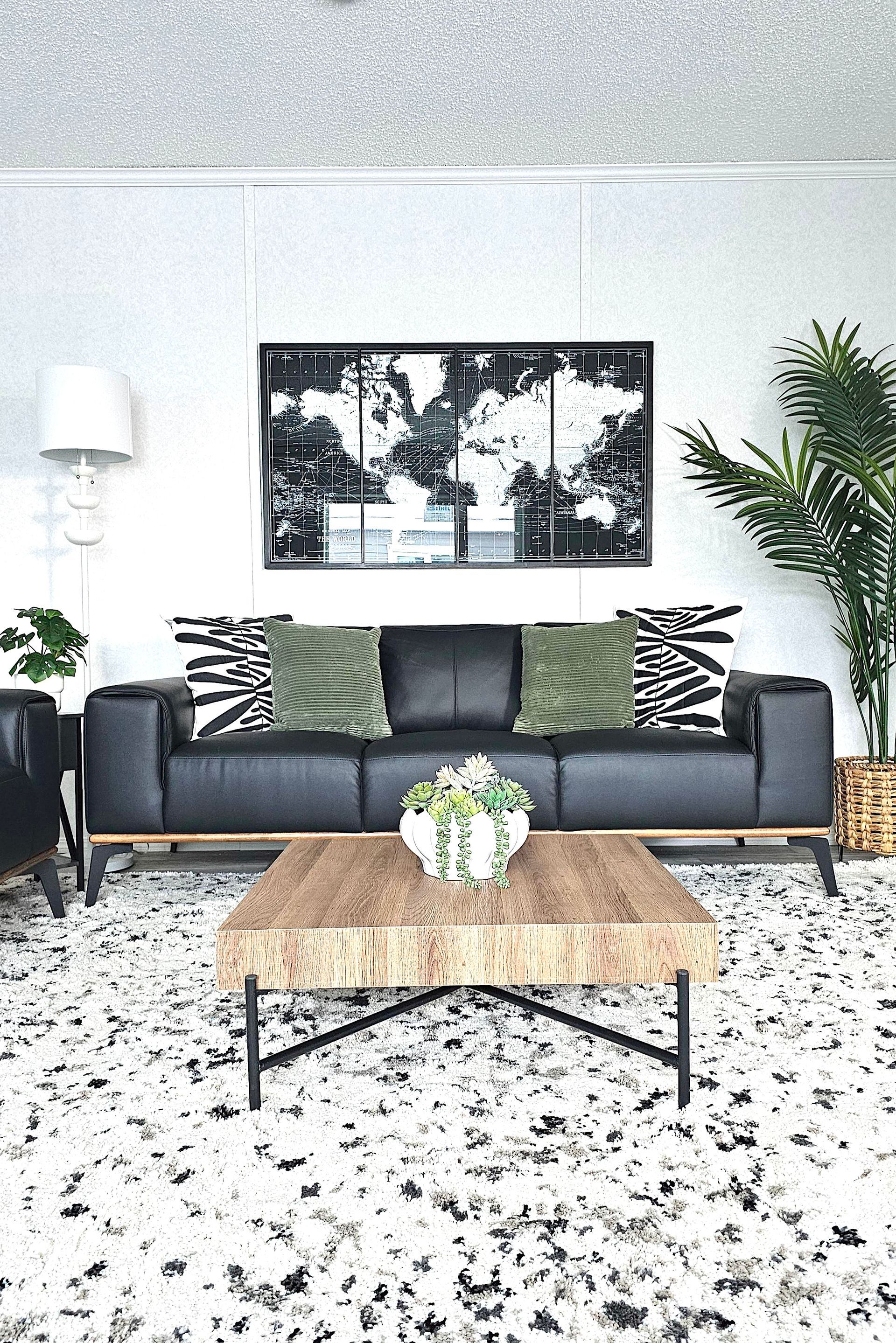 black modern leather sofa