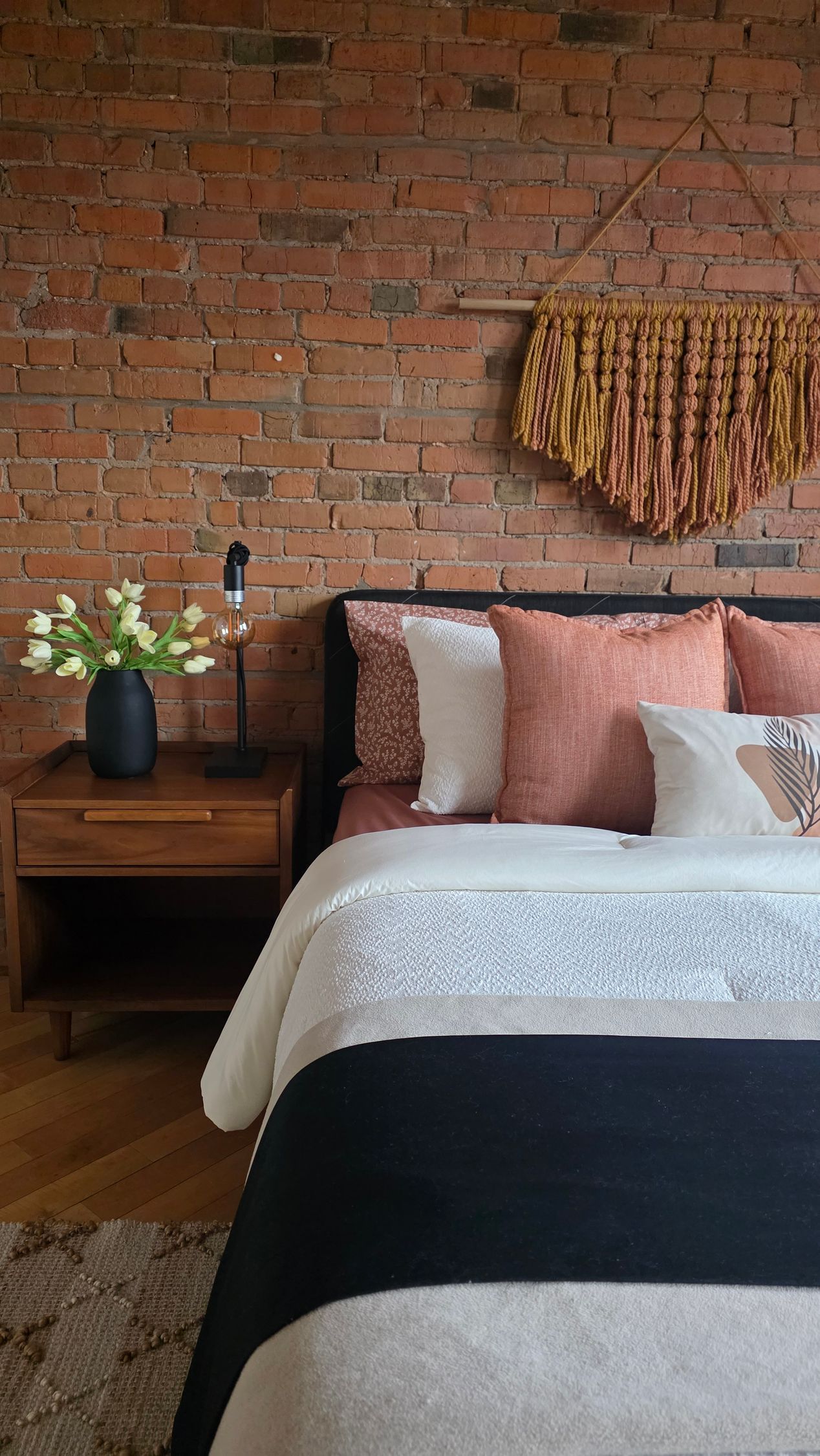 brick wall bedroom cozy
