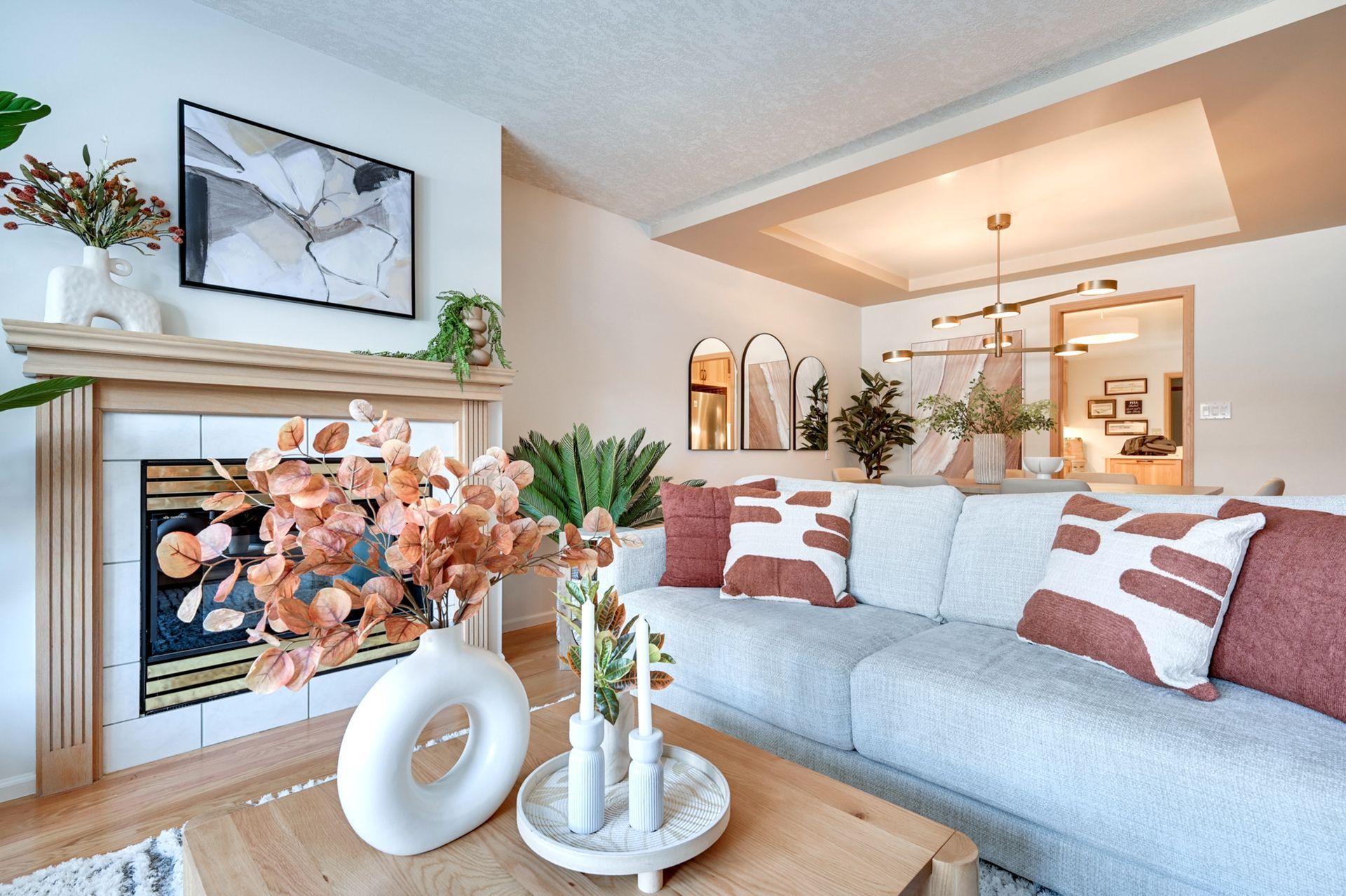 Living room modern, orange accents