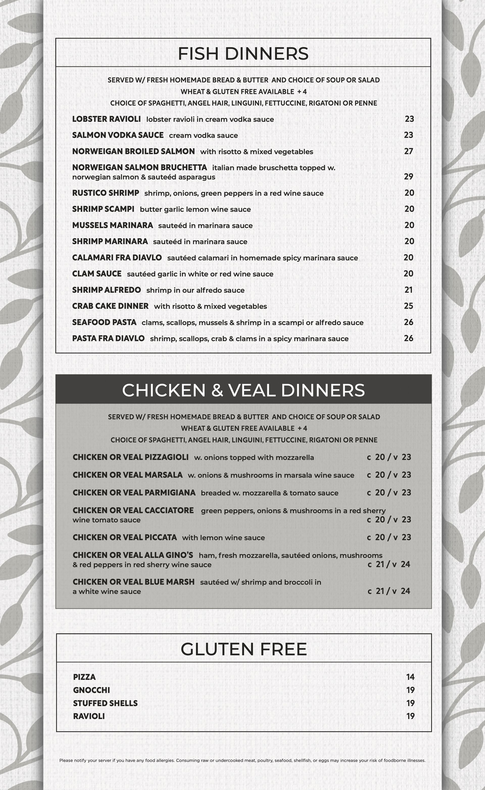 Menu Blue Marsh Italian Restaurant & Pizzeria Bernville, PA