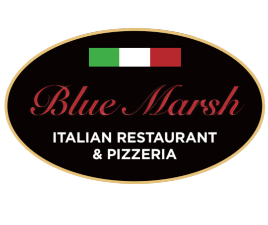 The logo for blue marsh italian restaurant and pizzeria