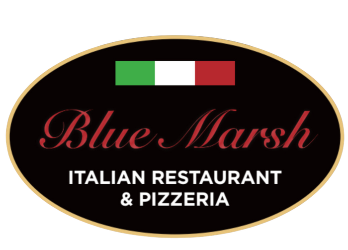 The logo for blue marsh italian restaurant and pizzeria