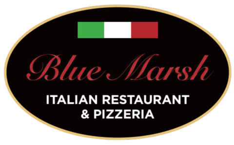 The logo for blue marsh italian restaurant and pizzeria