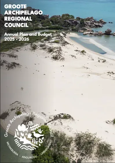 Cover of Grote Archipelago Regional Council Annual Plan and Budget 2025-2026, featuring beach landscape.