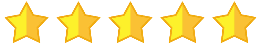 A row of five yellow stars on a white background.