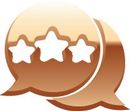 A speech bubble with three stars inside of it.