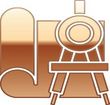 A brown icon of a train on a white background.