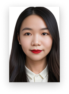 A woman with long hair and red lipstick is wearing a white shirt