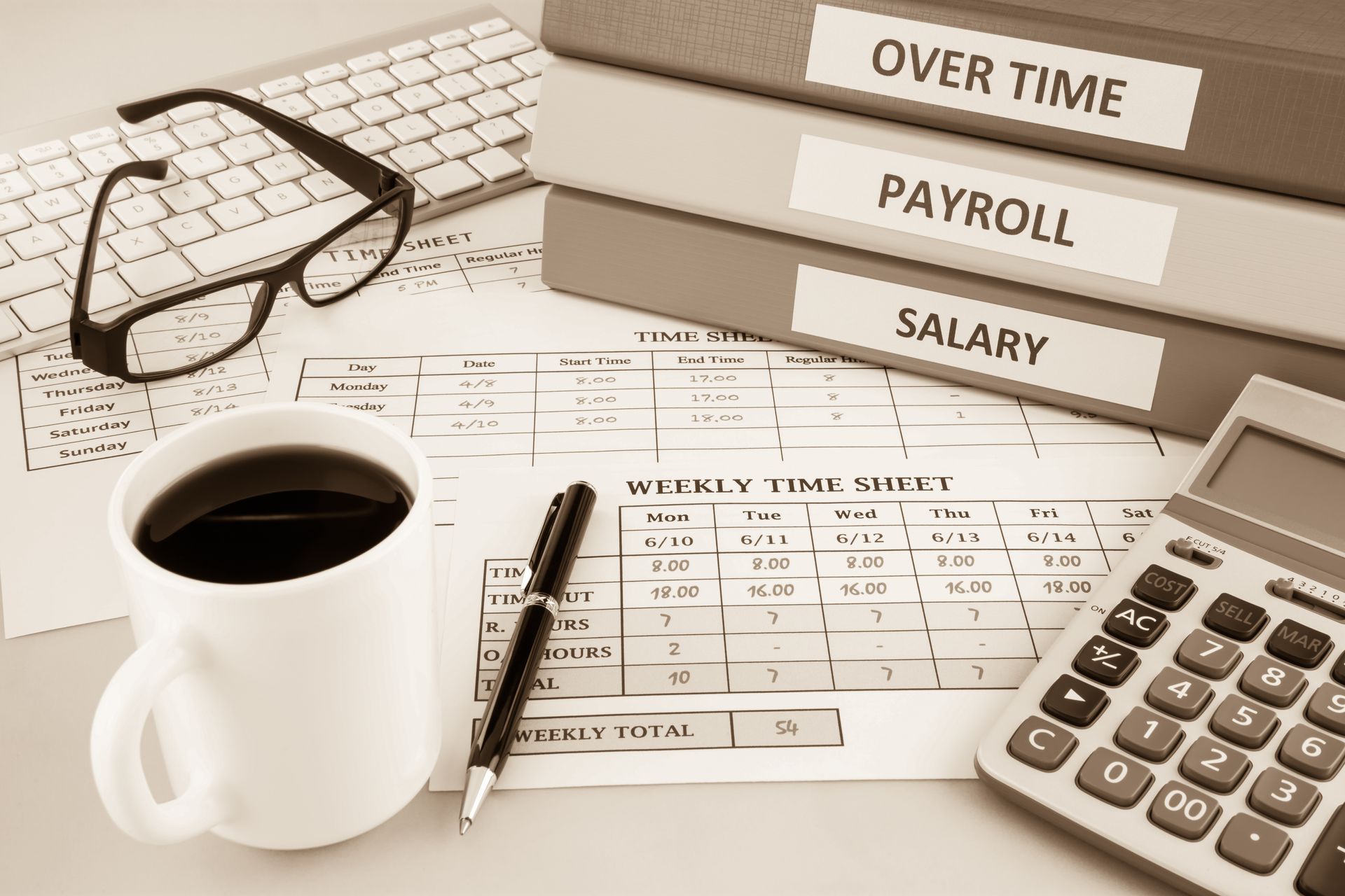 Payroll documents on a desk
