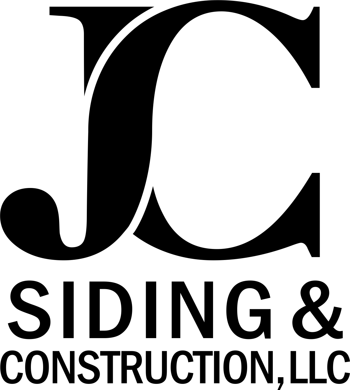 A black and white logo for jc siding & construction , llc.
