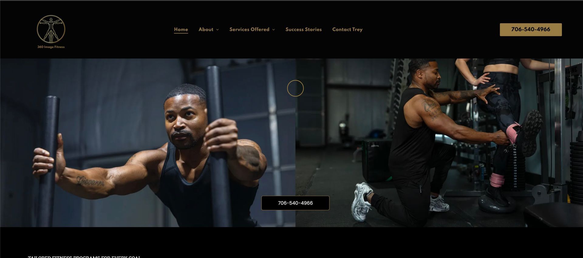 Gym website hero banner with a man training on cable machine in a dimly lit studio for a website built by Wilsona Marketing