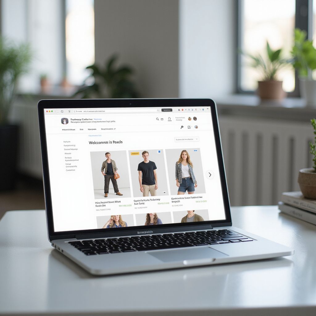 Laptop displaying a clothing website on a white desk by a bright window built by Wilsona Marketing