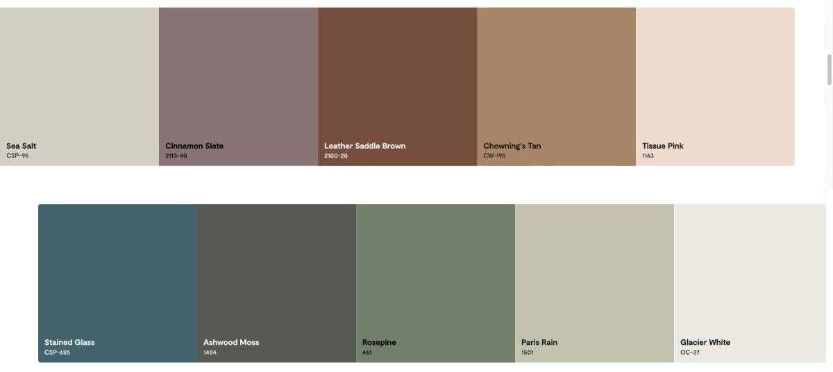 Benjamin Moore Color Trends 2025 Palette with several colors at John Paul's Paint & Decor near Bourbonnais, Illinois