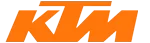 Bold orange KTM logo featuring stylized, slanted letters on a white background.