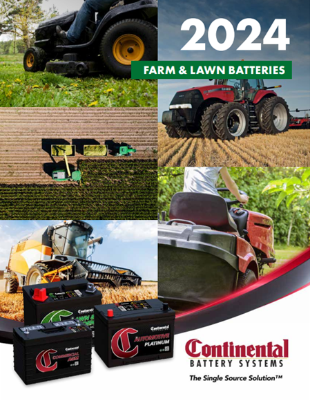 A brochure for farm and lawn batteries from continental battery systems