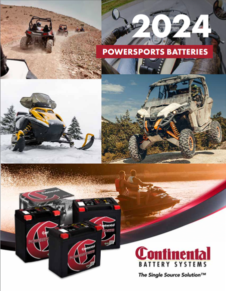 A brochure for continental battery systems for powersports batteries