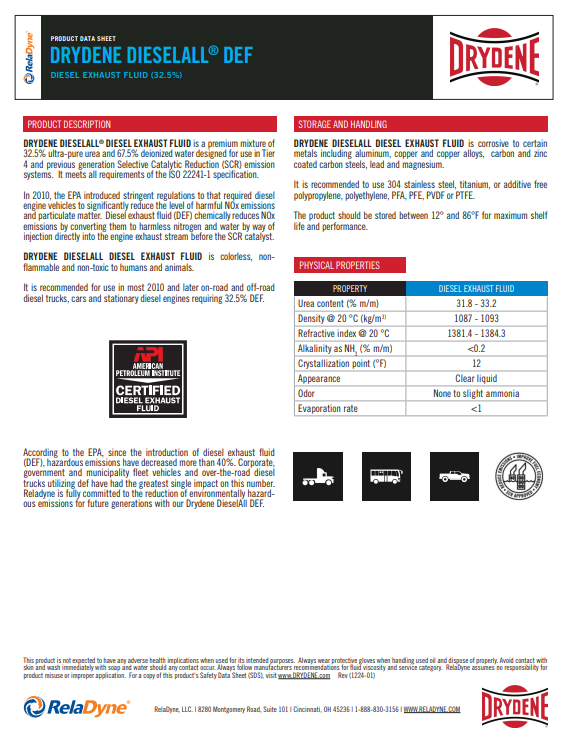 A brochure for a product called drydene dieselall def