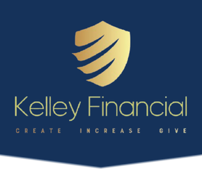 Kelley Financial logo on navy blue background with gold shield icon and “Wealth Insurance Real Estate” tagline