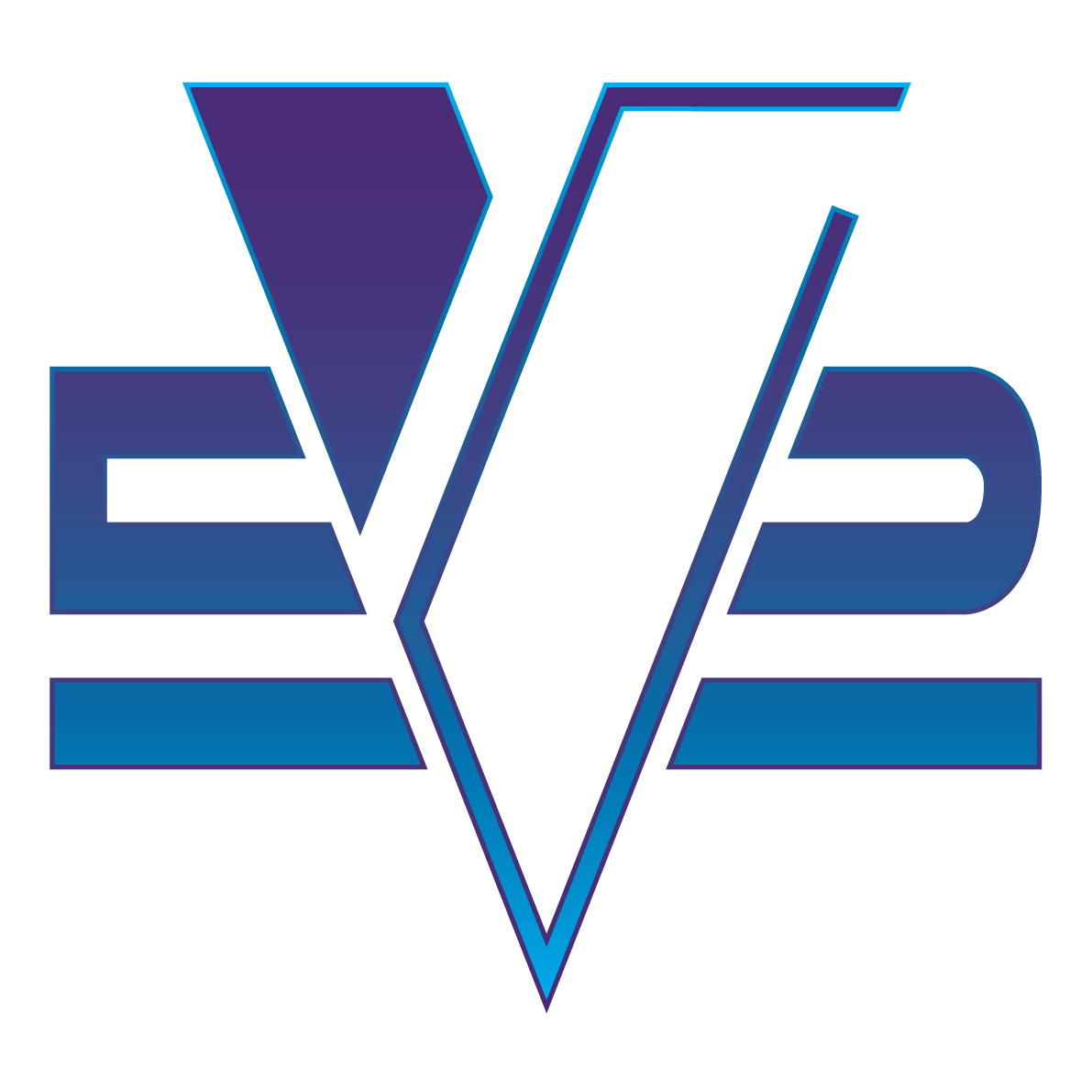Abstract blue and purple logo with a stylized V over horizontal bars