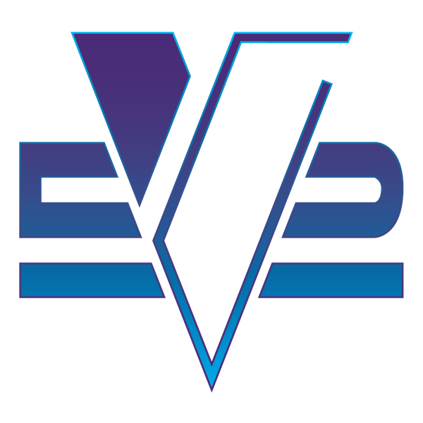 Abstract blue and purple logo with a stylized V over horizontal bars