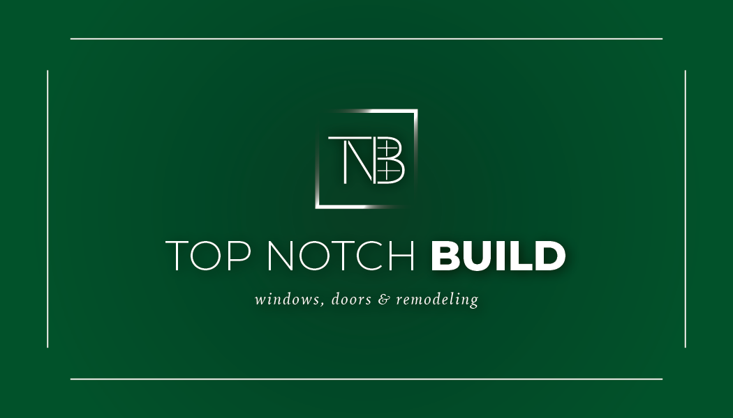 Logo for Top Notch Build. Green background with white text and a logo of TNB. "Kitchens, doors & much more".