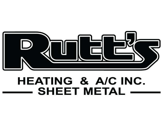Logo for Rutt's Heating & A/C Inc. in black and white. Text below reading "Heating & A/C Inc. SHEET METAL".