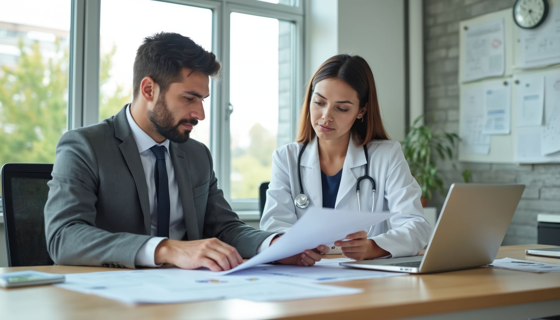 female medical consultant talking to dr