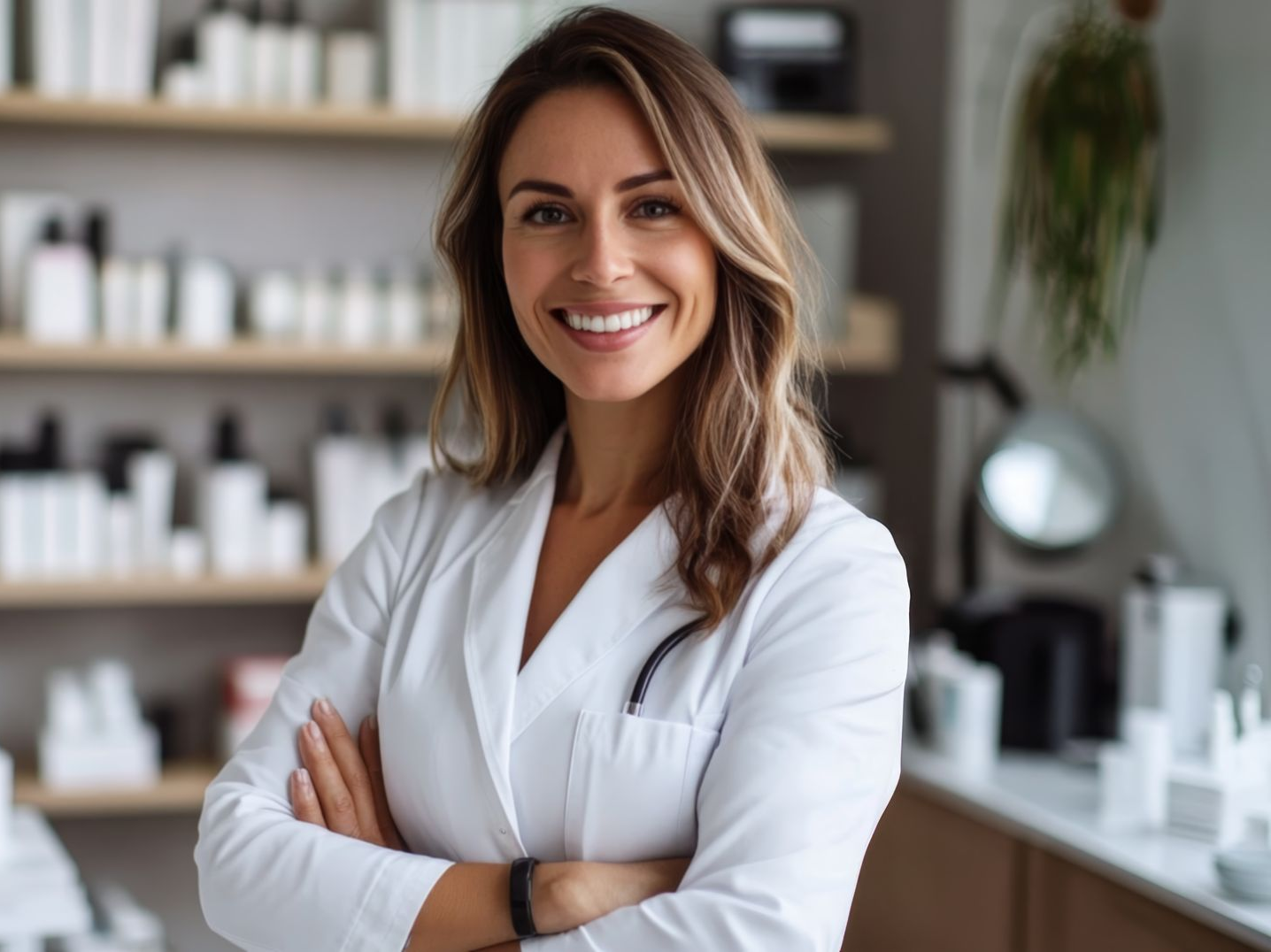 dermatologist in her office psn