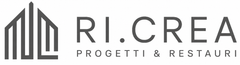 Logo con la scritta “RI.CREA PROGETTI & RESTAURI” in grigio e l’icona stilizzata di un edificio.