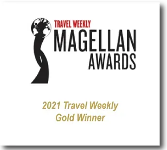 Travel Weekly Magellan Awards logo with gold “2021 Travel Weekly Gold Winner” text on white background