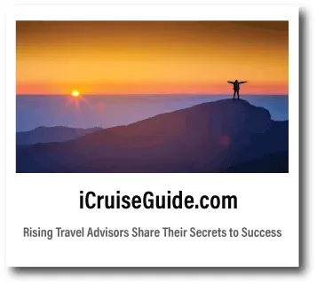 ICruiseGuide.com logo with sunrise over mountains and a person standing on a peak, tagline below