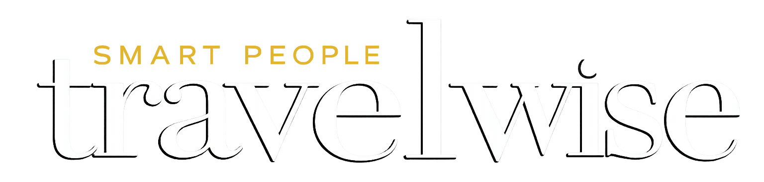 Logo for Smart People Travelwise in light gray and gold text.