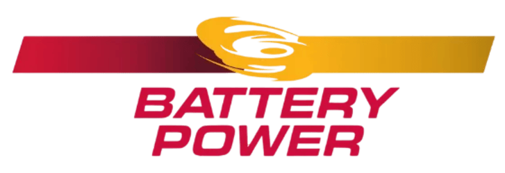 Battery Power logo in red and orange with a white swirl icon