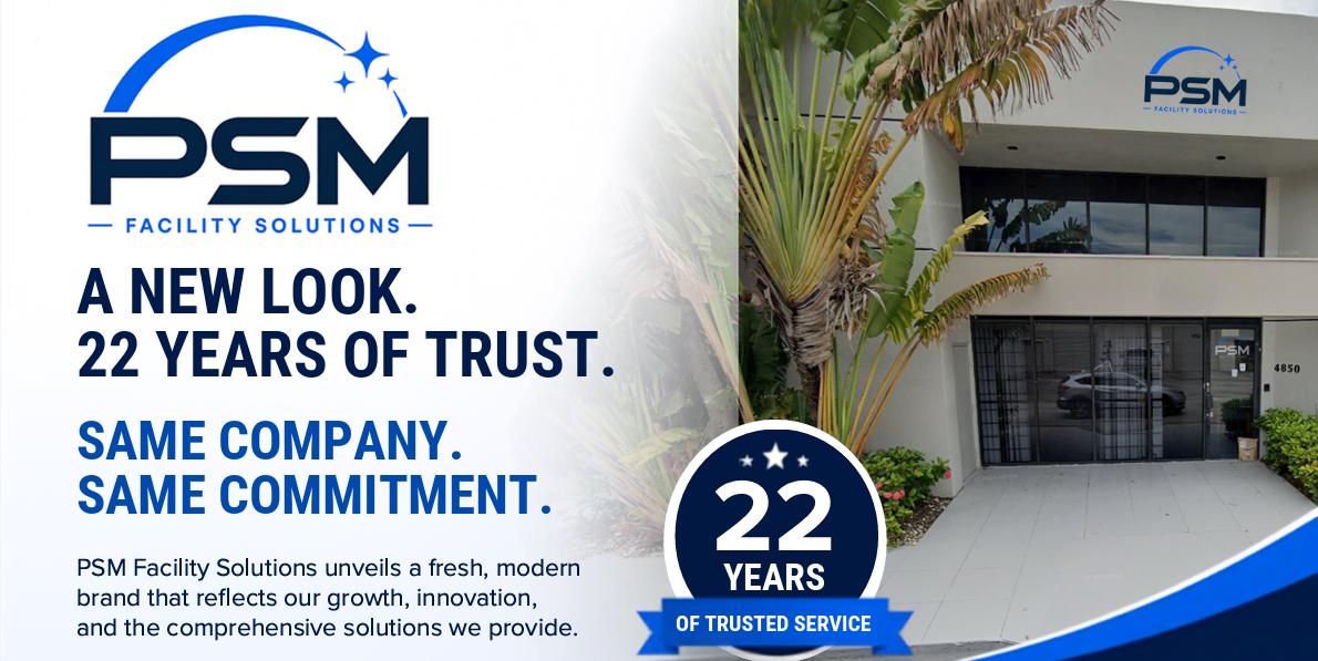 PSM Facility Solutions new modern brand identity logo and clean facility environment