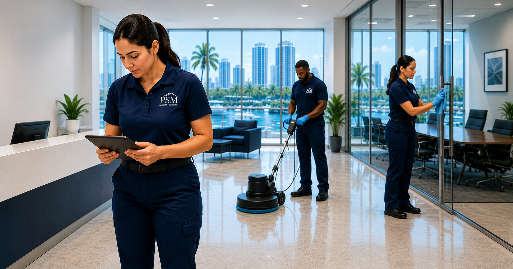 Professional cleaning crew at work