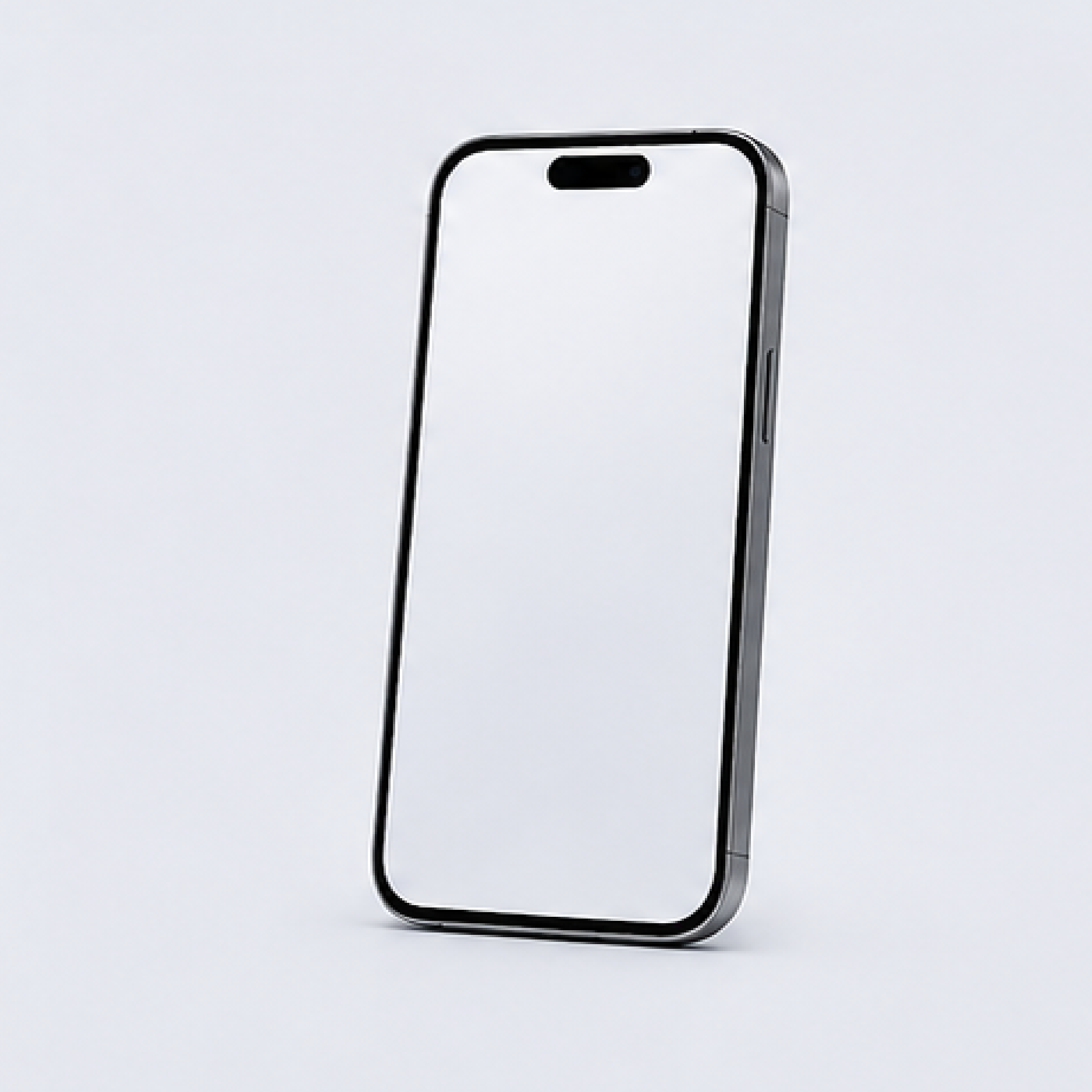 Minimalist black smartphone mockup with a blank white screen on a light background
