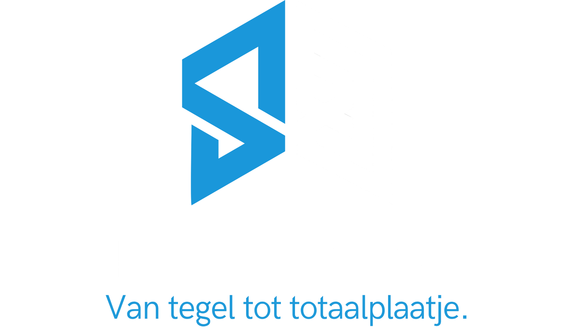 Blue geometric logo above Dutch text “Van tegel tot totaalplaatje.”