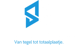 Blue geometric logo above Dutch text “Van tegel tot totaalplaatje.”
