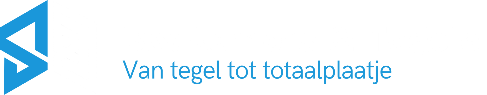 Blue geometric logo next to the Dutch text “Van tegel tot totaalplaatje” on a white background